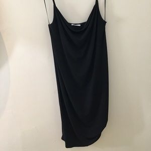 Zara Black Ruched Midi Slip Dress Draped Cowlneck